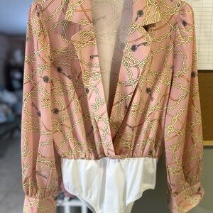 Chain Print Pink Blazer Bodysuit